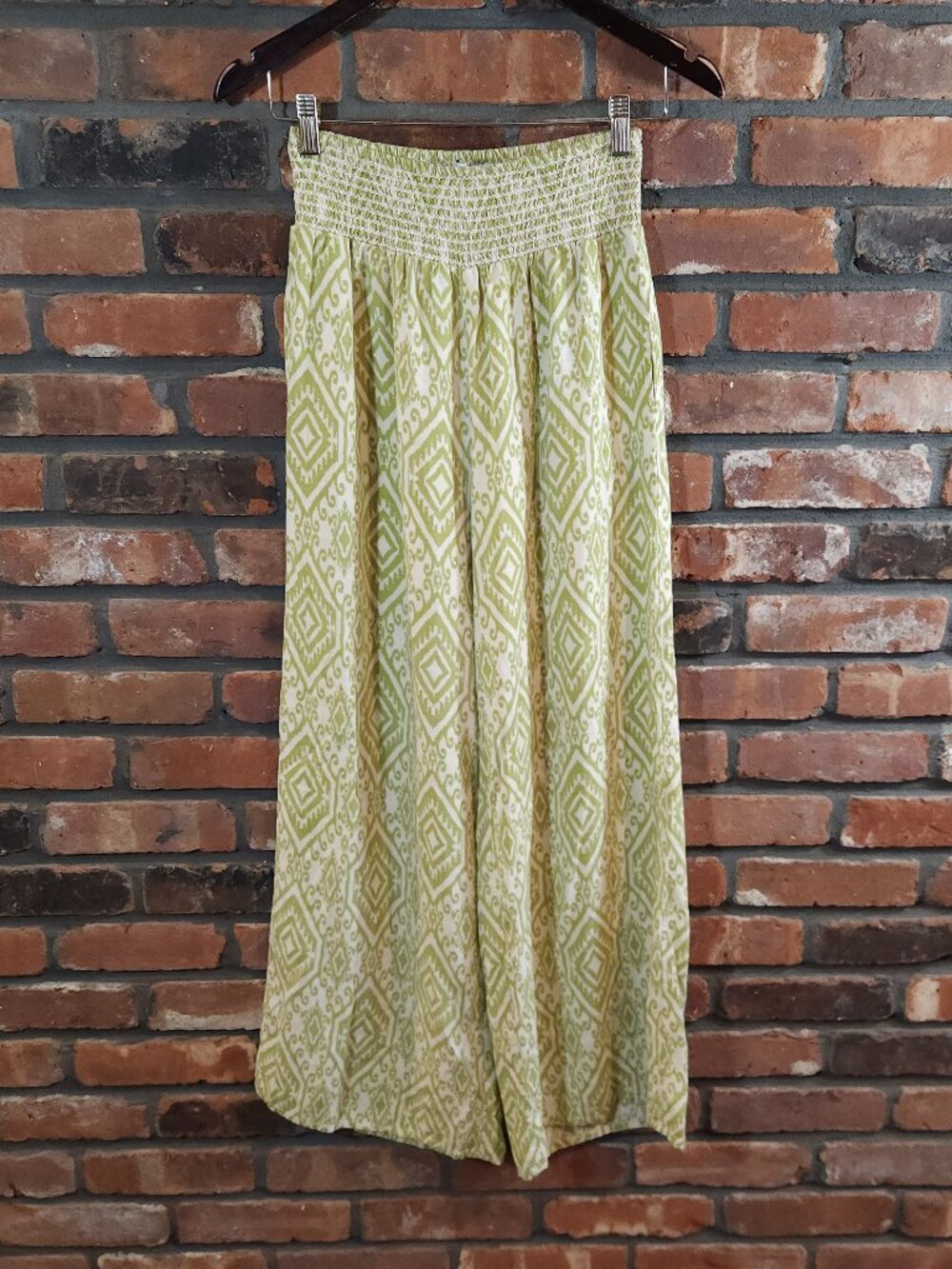 Patrons of Peace Smocked Waist High Rise Wide Leg Pants Resortwear Women's S - Picture 2 of 7